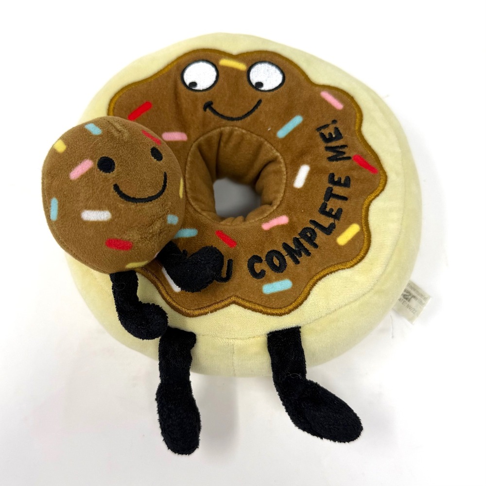 Punchkins You Complete Me Donut Plush Weighted Food Toy Brown‎ Yellow 7.5in